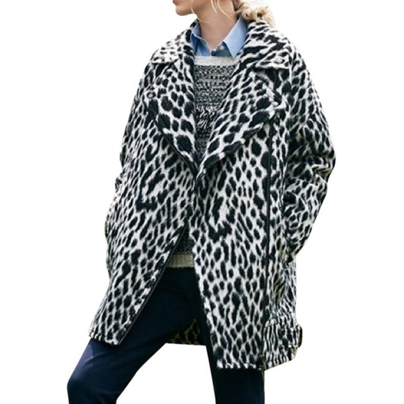 NWOT Banana Republic Snow Leopard Wool Moto Coat - Picture 4 of 8